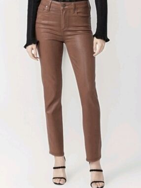Paige Cindy Cognac Luxe Coating Denim Cropped Brown Jeans Women's Sz 34 NEW $239